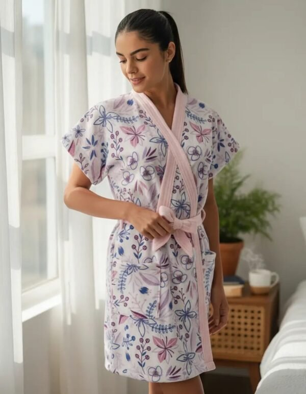 Roupão Curto Aveludado Lepper Feminino Rosa Floral Gg